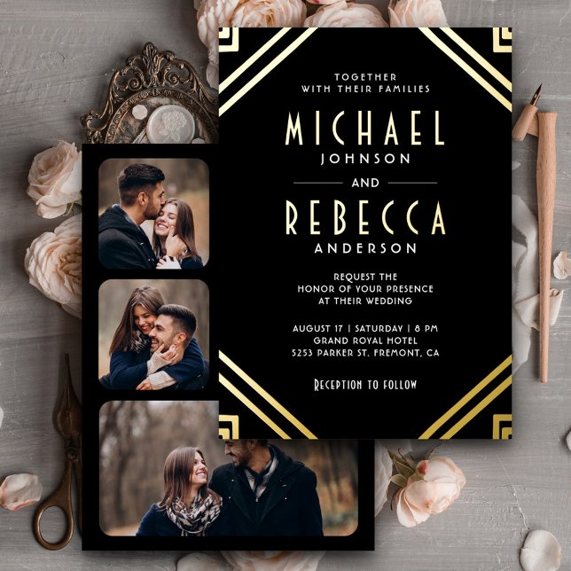 Minimal Geometrische Art Deco Hochzeit Schwarzes G Folieneinladung (Von Creator hochgeladen)