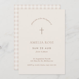 Minimal Gingham Taufe Christening Cross Einladung