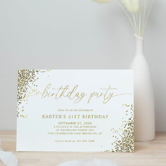 Minimal Glam White Gold Confetti Erwachsene Geburt Einladung