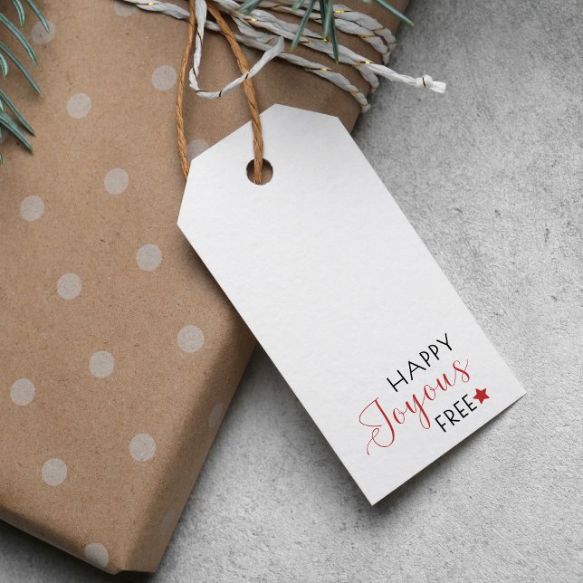 Minimal glücklich Joyous Free Sobriety Weihnachten Geschenkanhänger (Sobriety christmas gift tag, sober xmas label ; happy joyous free, modern and calligraphy font trend)
