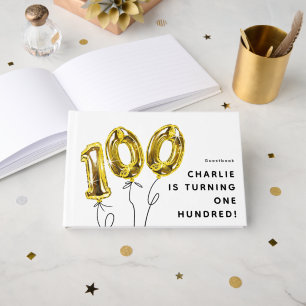 Minimal Gold 100 Ballon 100. Geburtstagsfeier Gästebuch