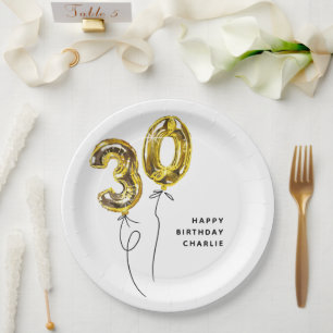 Minimal Gold 30 Ballon 30. Geburtstagsfeier Pappteller