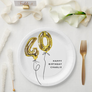Minimal Gold 40 Ballon 40. Geburtstagsfeier Pappteller