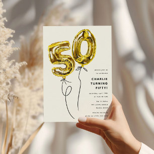 Minimal Gold 50 Ballon 50. Geburtstagsparty Einladung