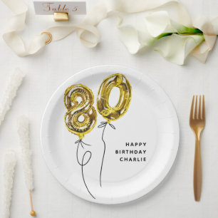 Minimal Gold 80 Ballon 80. Geburtstagsfeier Pappteller