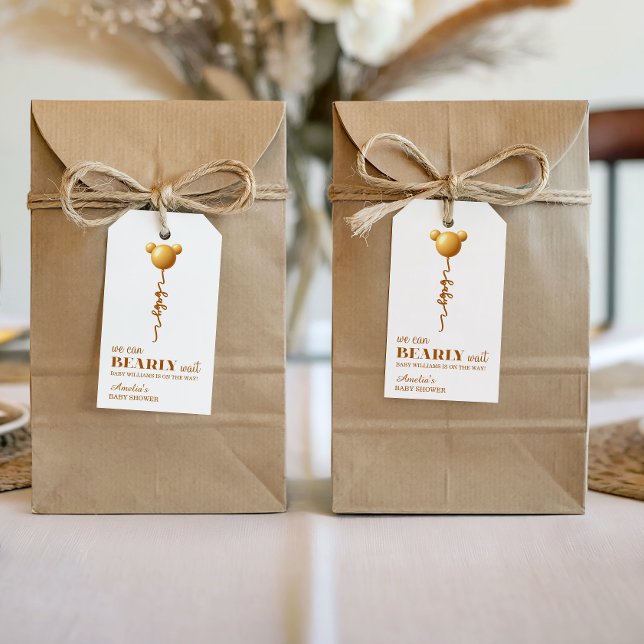 Minimal Gold Bär Ballon Kaum Warten Tag Geschenkanhänger (Von Creator hochgeladen)