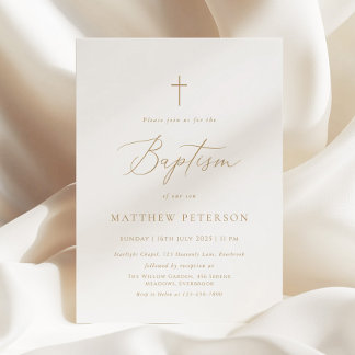 Minimal Gold Calligraphy Baptism Einladung