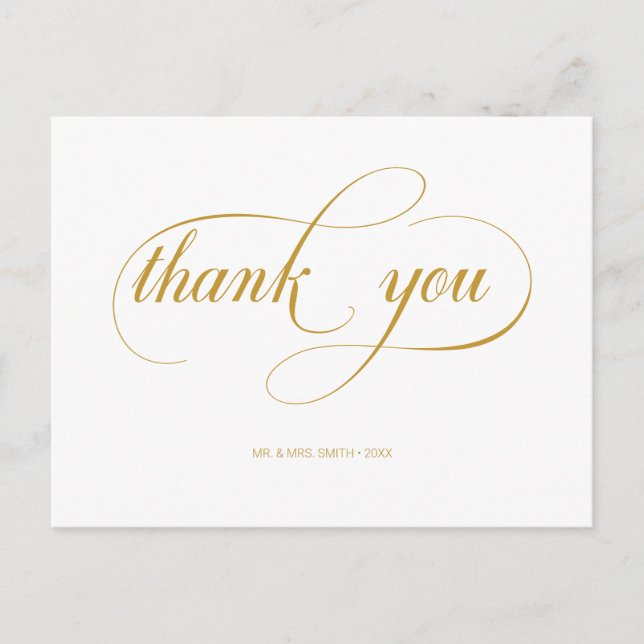 Minimal Gold Calligraphy Script Wedding Vielen Dan Postkarte (Vorderseite)