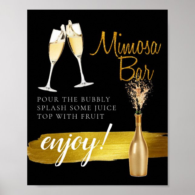 Minimal Gold Elegante Bridal Brunch Mimosa Bar Sig Poster (Vorne)