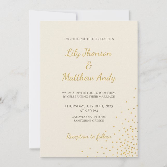 Minimal Gold Foil Dot Hochzeit Einladung (Vorderseite)
