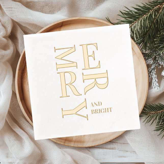 Minimal Gold Foil “Merry and Bright” Christmas  Servietten Mit Folie (Von Creator hochgeladen)