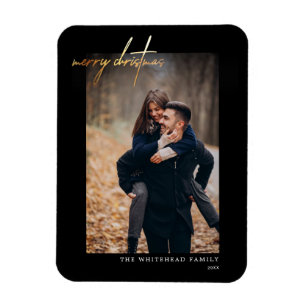 Minimal Gold Frohe Weihnachtskarte Schwarz Magnet