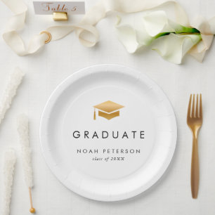 Minimal Gold Grad Cap Moderne Graduierungspartei Pappteller