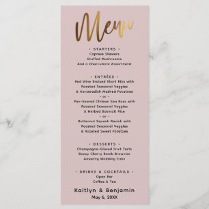 Minimal Gold Handwriting Typografie Dusty Rose Menükarte