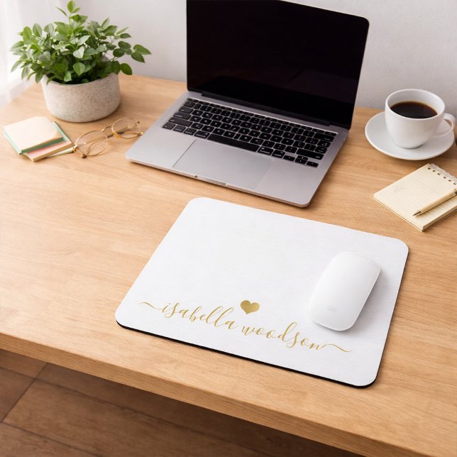 Minimal Gold Heart Script Signature Name  Mousepad (Von Creator hochgeladen)