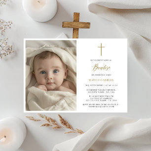 Minimal Gold Invitaciones Para Bautizo Foto Einladung