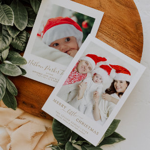 Minimal Gold Merry Little Christmas Portrait Birth Feiertagskarte