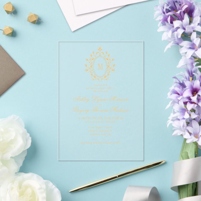 Minimal Gold Monogram Acrylic Wedding Invitation Acryleinladungen (In Situ (Hochzeit))