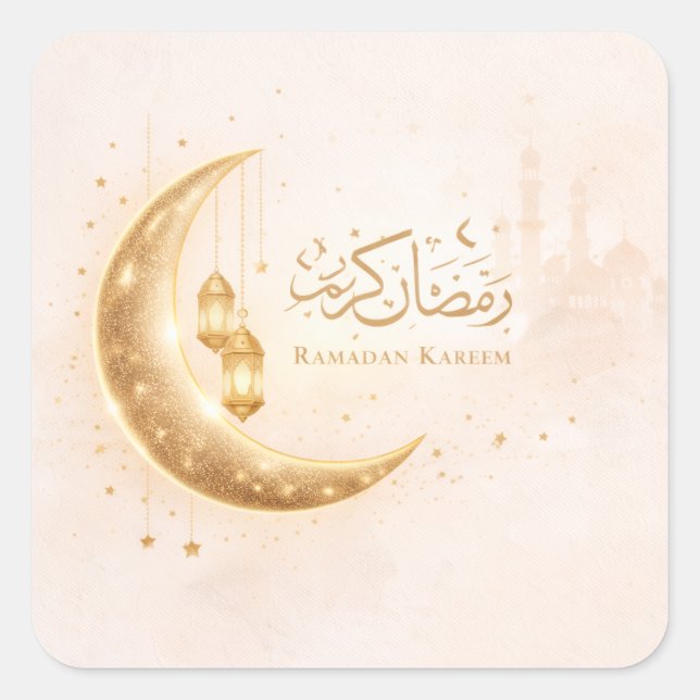 Minimal Gold Ramadan Kareem Stick– Elegant Islamic Quadratischer Aufkleber (Vorderseite)