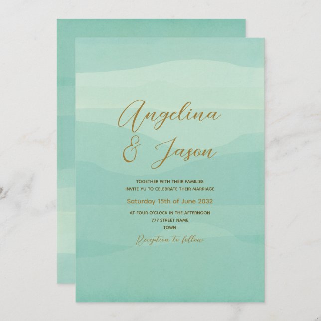 Minimal Gold Sage Green Wedding Einladung (Vorne/Hinten)