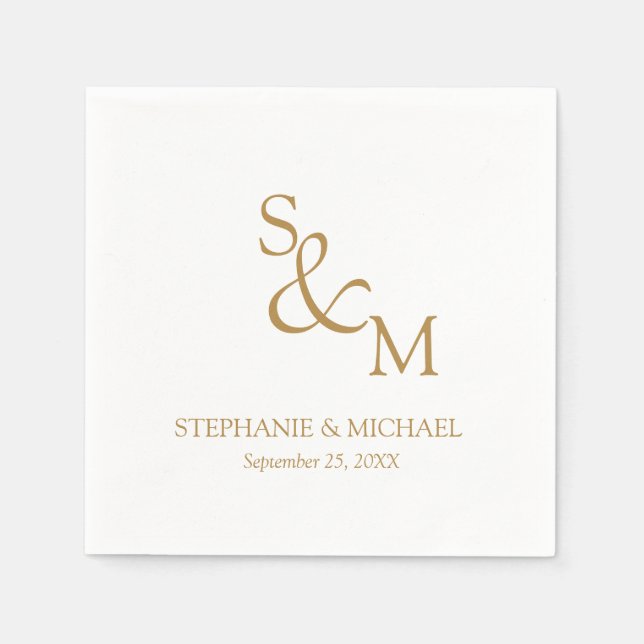 Minimal Gold Script Monogram Wedding Serviette (Vorderseite)