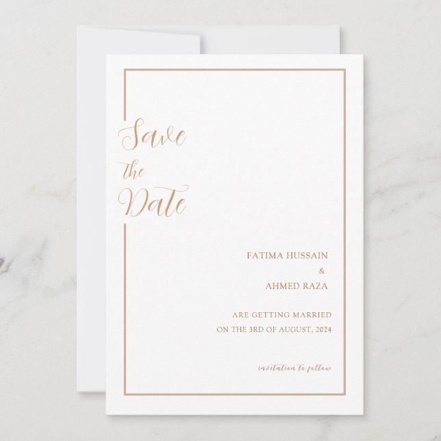 Minimal Gold Stilvolle muslimische Hochzeit retten Save The Date (Vorderseite)