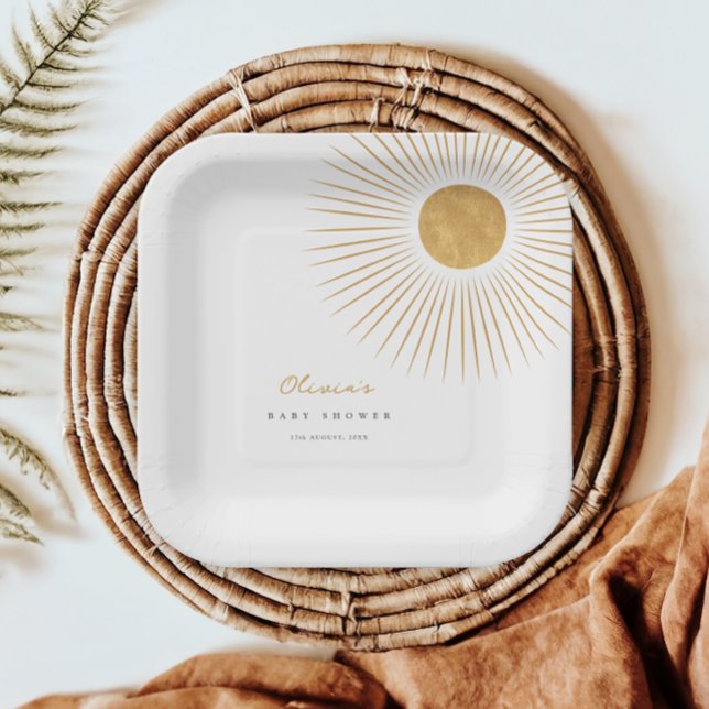 Minimal Gold Sunshine Baby Shower Paper Teller (Von Creator hochgeladen)