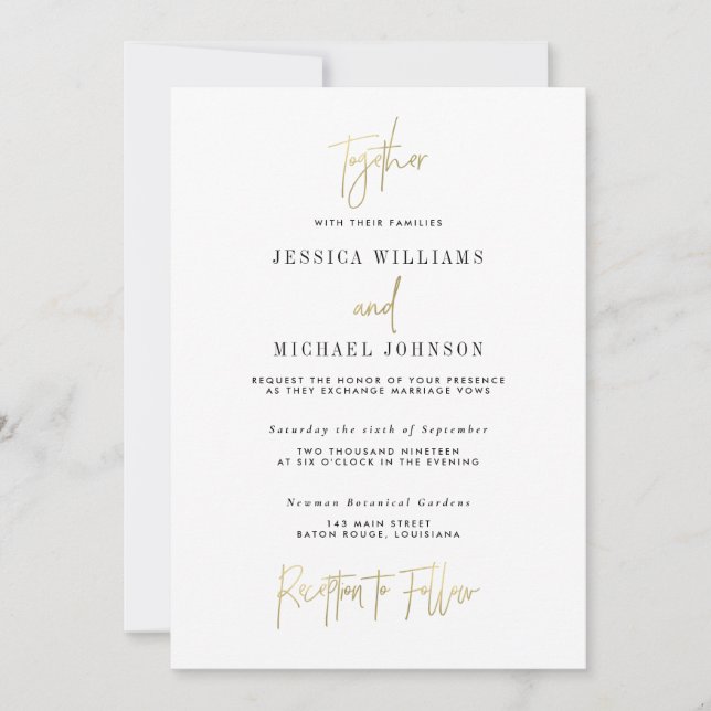 Minimal Gold Typografy Wedding Einladung (Vorderseite)