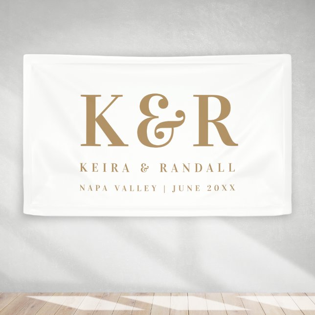 Minimal Gold und Weiß Banner (Elegant gold & white custom vinyl banner wedding sign decor.)