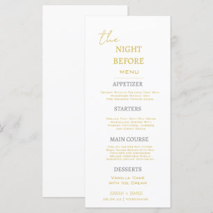 Minimal Gold und Weiß die Nacht vor der Hochzeit Menükarte