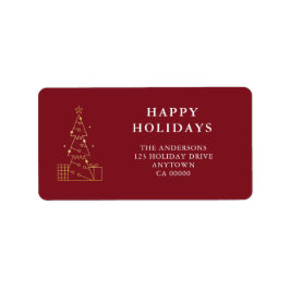 Minimal Gold Weihnachtsbaum Rote Rücksendeadresse Adressaufkleber