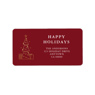 Minimal Gold Weihnachtsbaum Rote Rücksendeadresse Adressaufkleber