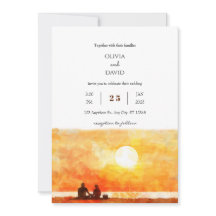 Minimal Golden Sunset Picnic Beach Hochzeit einlad