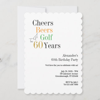 Minimal Golf 60. Geburtstag Cheers and Biere Einladung
