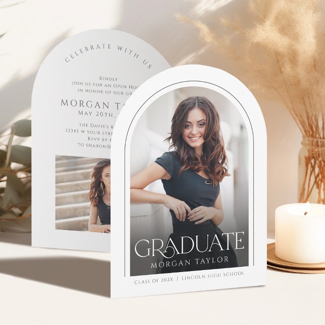 Minimal Graceful Elegance Foto Abschluss Einladung (Minimal Graceful Elegance Arch Photo Graduation Invitation)