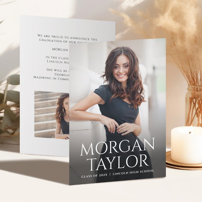 Minimal Graceful Name Foto Grad Bekanntgabe Einladung (Minimal Graceful Name Photo Grad Announcement)