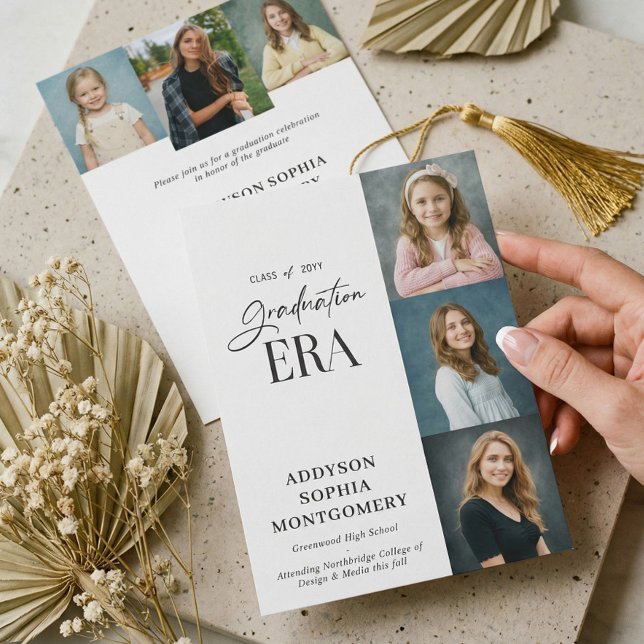 Minimal Graduation Era Then & Now Photos Grad Einladung (Minimal Graduation Era Then & Now Photos Grad Invitation)