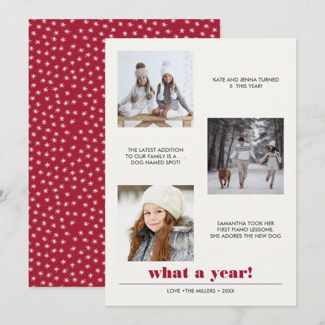 Minimal grafisch | Jahr im Überblick 3 Foto Collag Karte (Vorne/Hinten)