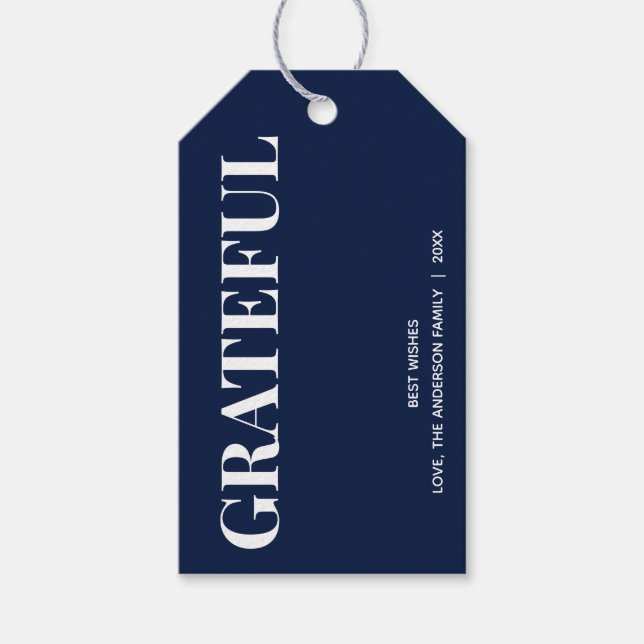 Minimal GRATEFUL | Navy Blue Holiday Geschenkanhänger (Vorderseite)