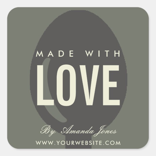 MINIMAL GRAU CHARCOAL SPOON KOCH MIT LIEBE QUADRATISCHER AUFKLEBER (Vorderseite)