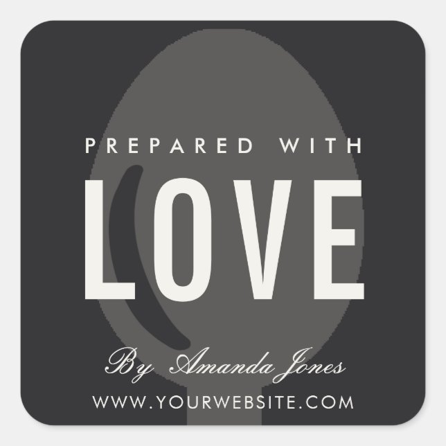 MINIMAL GRAU SCHWARZER KOCH ZUBEREITET MIT LIEBE QUADRATISCHER AUFKLEBER (Vorderseite)