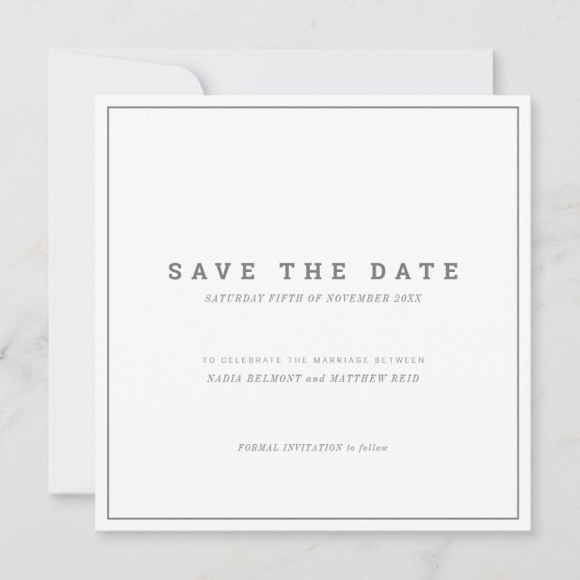Minimal grau-weiße Hochzeit Save The Date (Vorderseite)