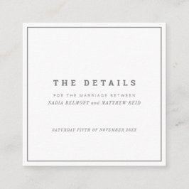 Minimal grau-weiße Hochzeitsdetails Begleitkarte