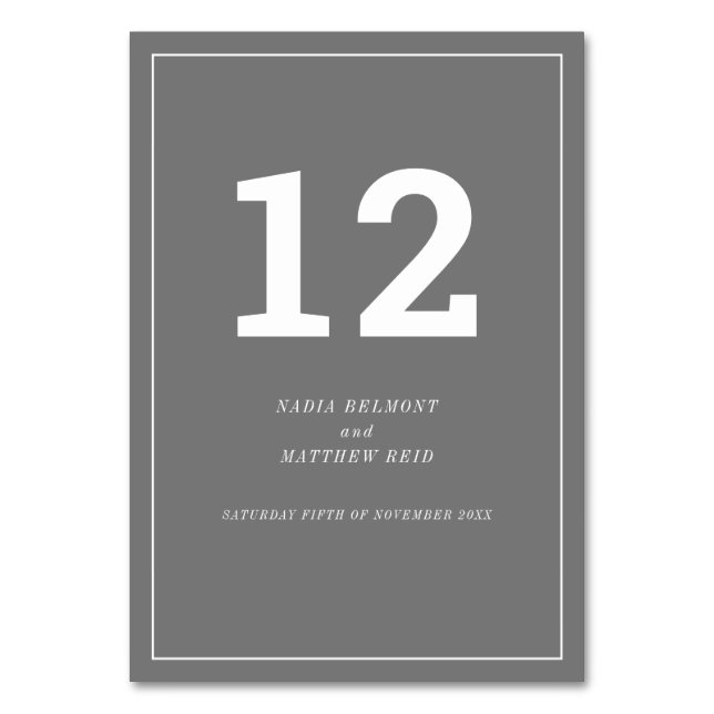 Minimal grau weißer Text Hochzeit oder Veranstaltu Tischnummer (Vorderseite)