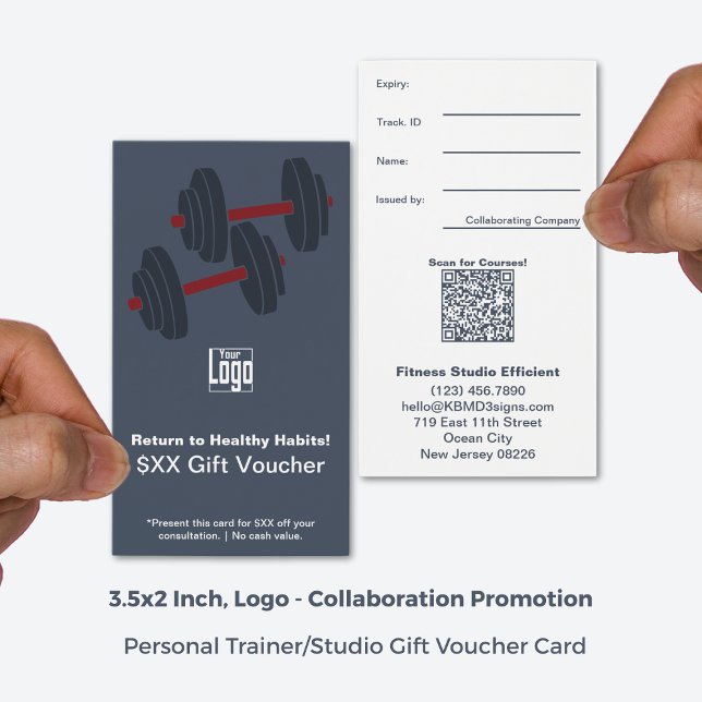 Minimal Graue Fitness Promo Gutscheinkarte (3.5x2 Inch, Portrait Format, Minimal Grey White Fitness Promo Gift Voucher Card)