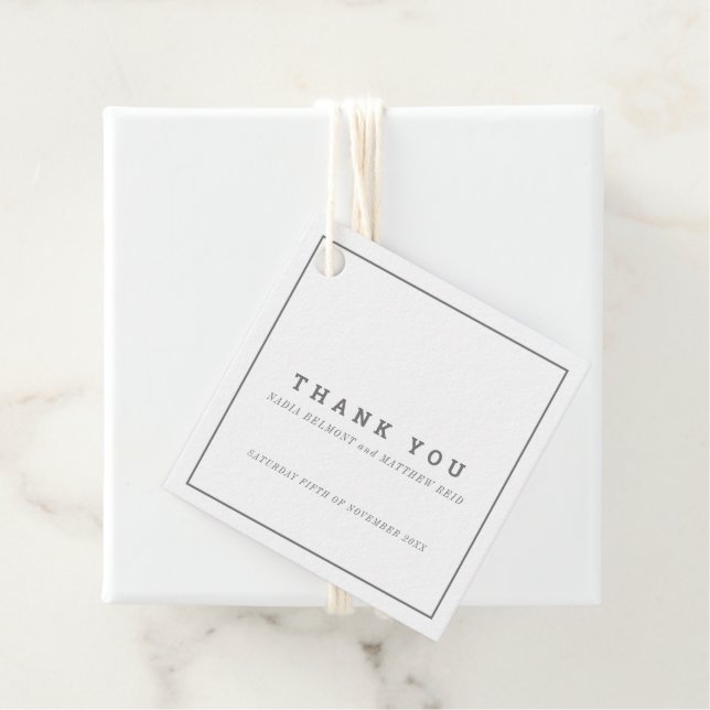 Minimal graue viereckige Hochzeit danke Geschenkanhänger (Beispiel)