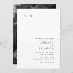 Minimal graues Monogram Foto Moderne Hochzeit Einladung