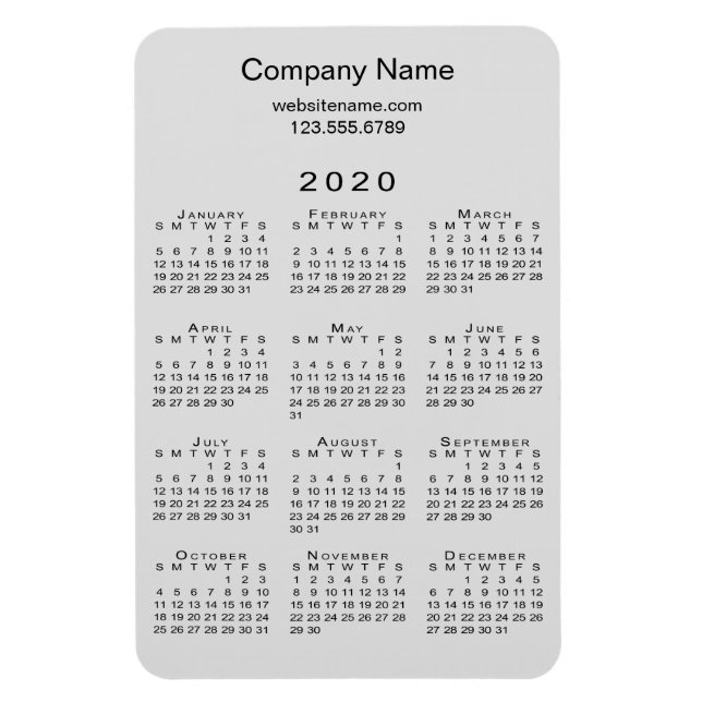 Minimal Gray Black 2020 Kalender Firmenname Info Magnet (Vertikal)