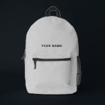 Minimal Gray Custom Name Backpack Bedruckter Rucksack<br><div class="desc">Easily personalize this simple and cool backpack adding your name or custom text. A cool and modern design in minimalist light gray eaturing clear sans serif font, for a modern, professional and edgy look, perfect as custom gift for college students, high school, kids. The backpack can be customized in any...</div>