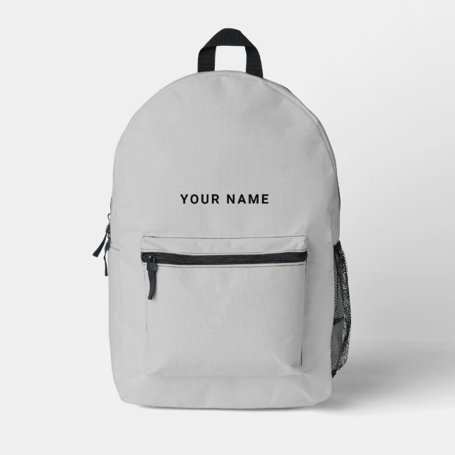 Minimal Gray Custom Name Backpack Bedruckter Rucksack (Vorderseite)